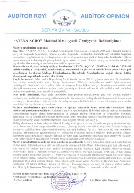 2025-ci il üzrə “ATENA AQRO” MMC-nin Maliyyə Hesabatları üzrə Auditor Rəyi